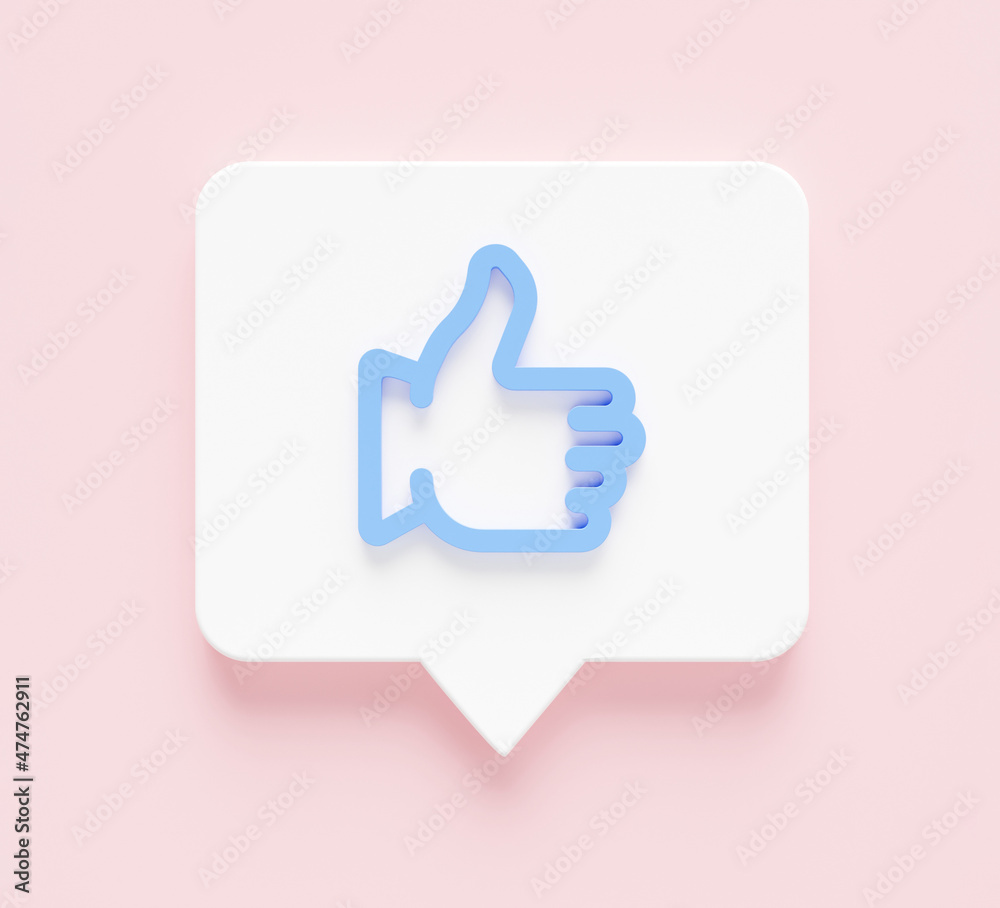 Thumbs up like notification minimal icon Symbol in 3D rendering isolated on pink background Thumbs up like notification minimal icon Symbol in 3D rendering isolated on pink background