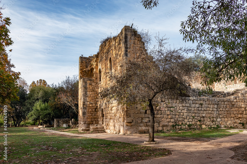 Ruins of the Crusader fortress at Ein Hemed (Aqua Bella), 7 km from Jerusalem. Ruins of the Crusader fortress at Ein Hemed (Aqua Bella), 7 km from Jerusalem.