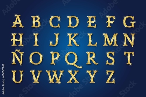 golden sparkling christmas alphabet vector design illustration