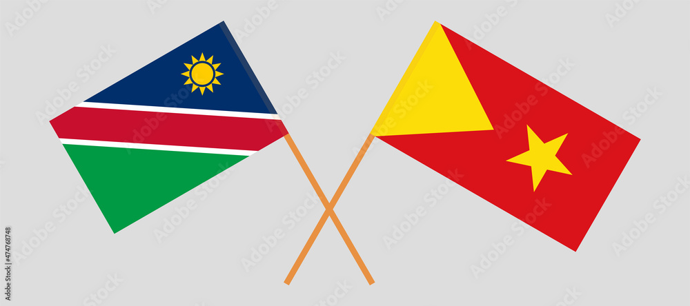 Crossed flags of Namibia and Tigray. Official colors. Correct proportion Crossed flags of Namibia and Tigray. Official colors. Correct proportion