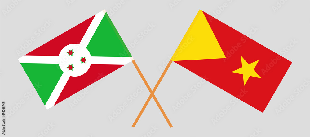 Crossed flags of Burundi and Tigray. Official colors. Correct proportion Crossed flags of Burundi and Tigray. Official colors. Correct proportion