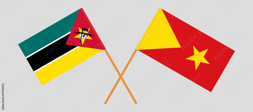 Crossed flags of Mozambique and Tigray. Official colors. Correct proportion Crossed flags of Mozambique and Tigray. Official colors. Correct proportion