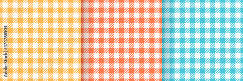 Tablecloth seamless patterns. Checkered vichy prints. Set of gingham backgrounds. Pastel retro wallpaper. Tartan textile grid. Plaid textures. Flannel backdrop. Vector illustration.
