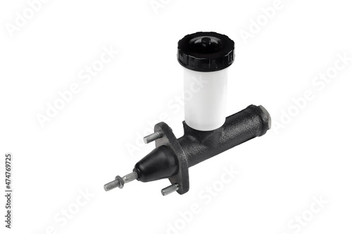 Foto Car brake master cylinder with fluid reservoir and pusher, white background