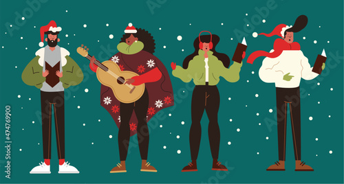 choir people singing christmas carol vector design illustration