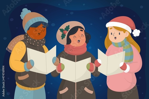 choir people singing christmas carol vector design illustration