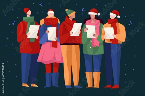 choir people singing christmas carol vector design illustration