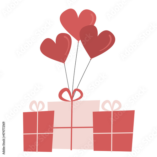cute hand drawn valentine's day romantic vector illustration with gift boxes and heart shape floating balloon