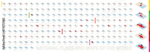 Set of isometric maps and flags sorted by continent and alphabet.