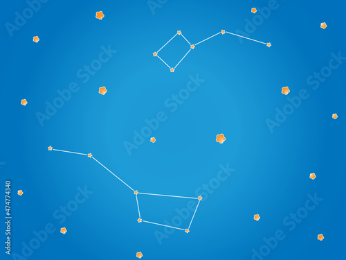 Ursa minor Constellations in outer space. Zodiac Sign Ursa minor constellation stars. Vector illustration.