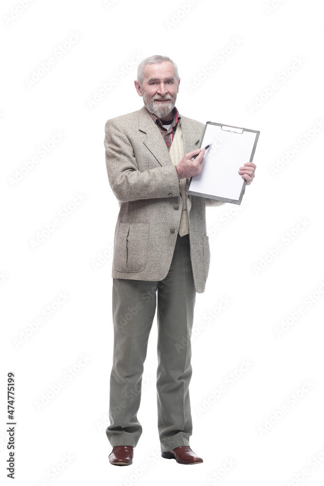 in full growth. elderly business man with a clipboard. in full growth. elderly business man with a clipboard.