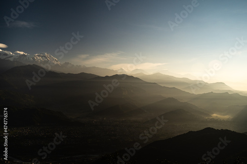 Annapurna Machhapuchhare Dhaulagiri Mountain ranges of Himalayas from Sarangkot, Pokhara