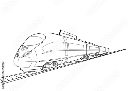 Model modern Train On Railroad Coloring Page.