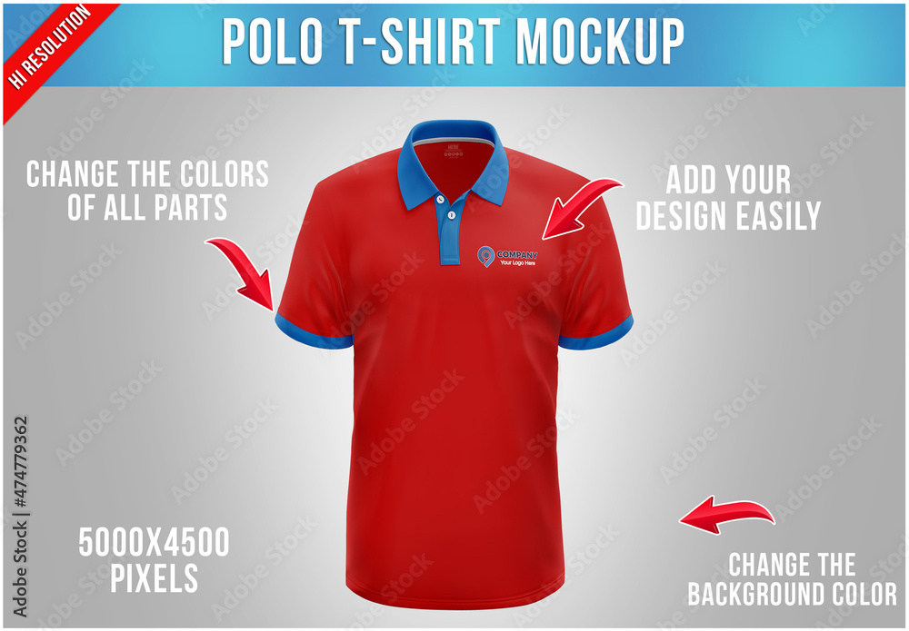 Polo T-Shirt Mockup - Front View Stock Template | Adobe Stock