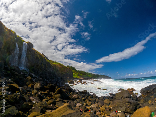 View of Senneville waterfall hidden on the south coast of Mauritius island photo