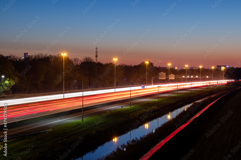 Highway lighttrails sunset