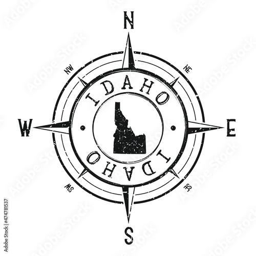 Idaho, USA Stamp Map Compass Adventure. Illustration Travel Country Symbol. Seal Expedition Wind Rose Icon.