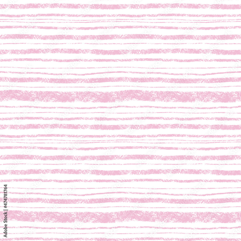 Digitally created seamless pattern with the hand drawn pink stripes on white background. Textured surface with the effect of chalk or pastel crayons. Modern basic background, simple and gentle. 