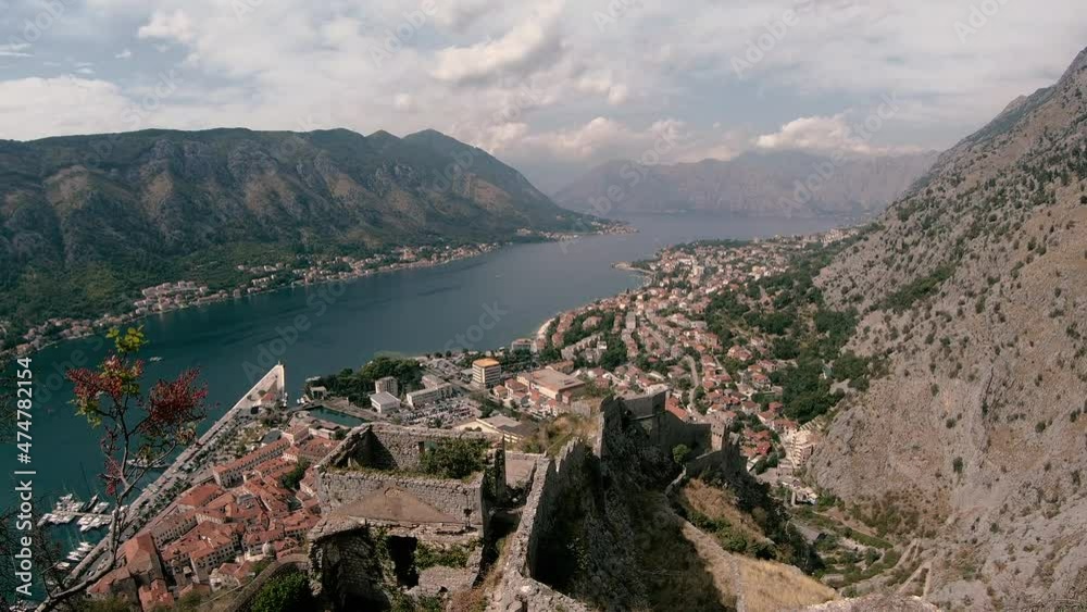 Journey. View from the fortress to the city of Kotor. Montenegro.