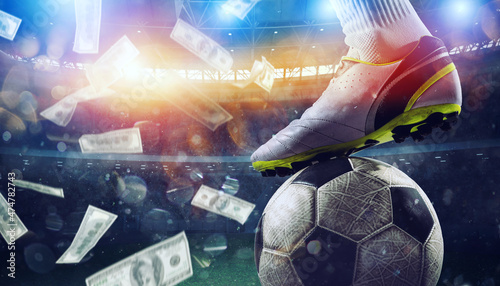 Soccer player in stadium with falling banknotes of bettors © alphaspirit