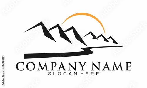 Road to mountain vector logo