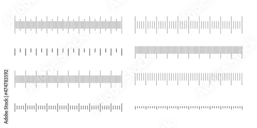 Different horizontal thermometer scales set. Templates for meteorological or medical measuring tool isolated on white background. Vector graphic illustration.