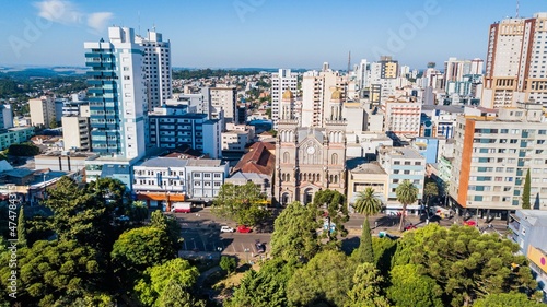 Passo Fundo RS. Aerial view of the cathedral, square and city center of Passo Fundo, state of Rio Grande do Sul, Brazil
