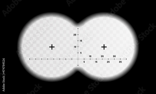 View from the binoculars with measurement scale. View through a rifle scope isolated on transparent background. Vector illustration