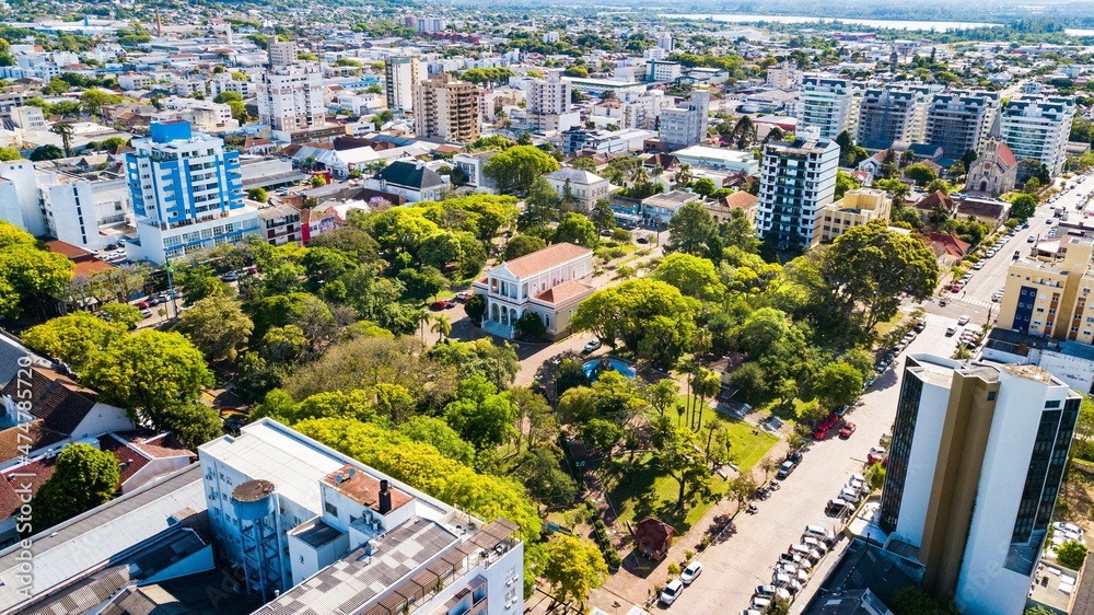 Santa Cruz do Sul RS. Aerial view of Praça da Bandeira, city hall and Santa Cruz do Sul city center