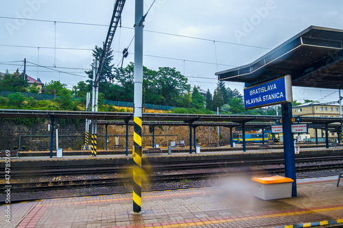 Photography BRATISLAVA, SLOVAKIA - JULY 11, 2021: View of Bratislava train station on a rain