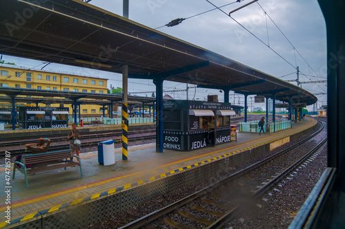 Photography BRATISLAVA, SLOVAKIA - JULY 11, 2021: View of Bratislava train station on a rain