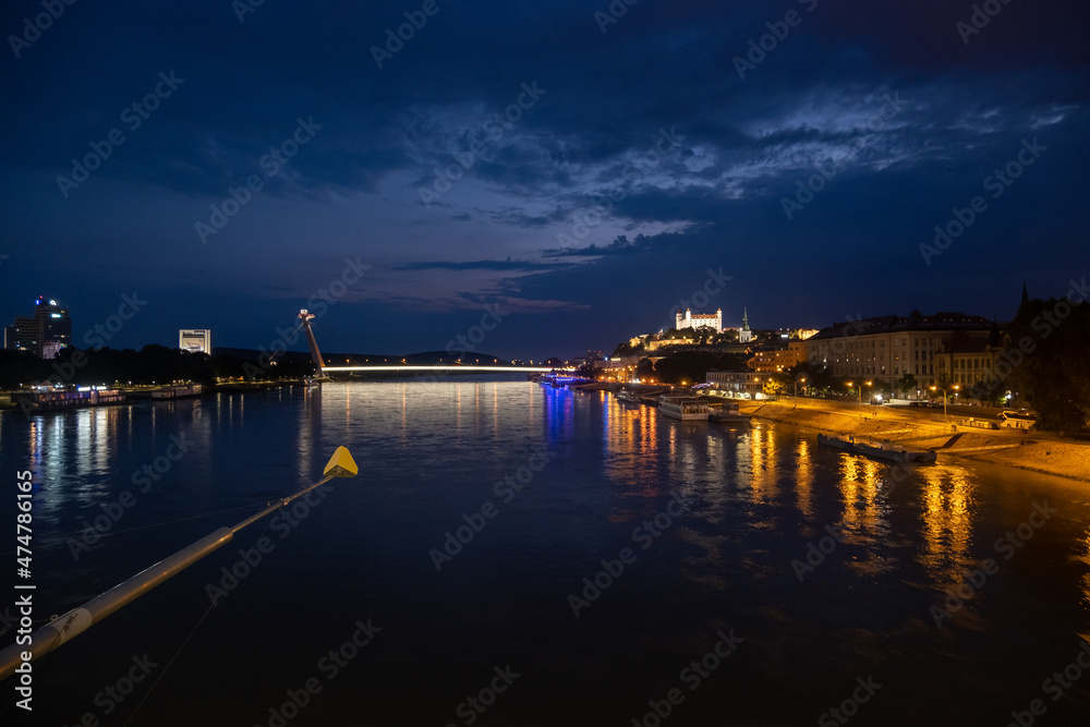 View of the Danube River in Bratislava at night