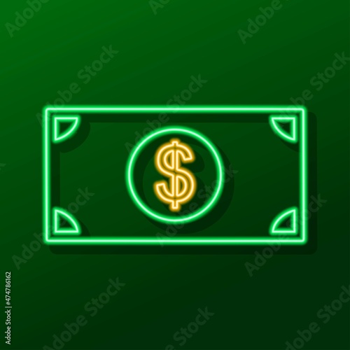 dolar neon sign, modern glowing banner design, colorful modern design trend. Vector illustration.