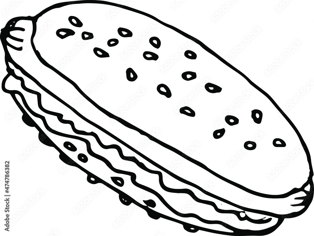 Vector hand drawn burgers and snacks objects, drawn fast food element, sandwich, street food