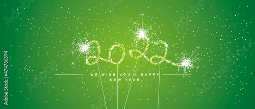 Foto We wish you Happy New Year 2022 eve handwritten tipography light green white gli