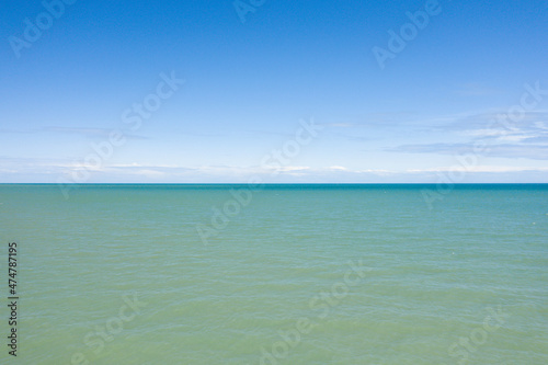 The peaceful Channel Sea in Europe  France  Normandy  towards Ouistreham  in summer  on a sunny day.