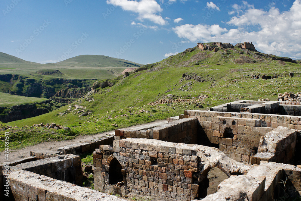 Ruins of medieval citadel and houses at Ani, Eastern Anatolia, Turkey