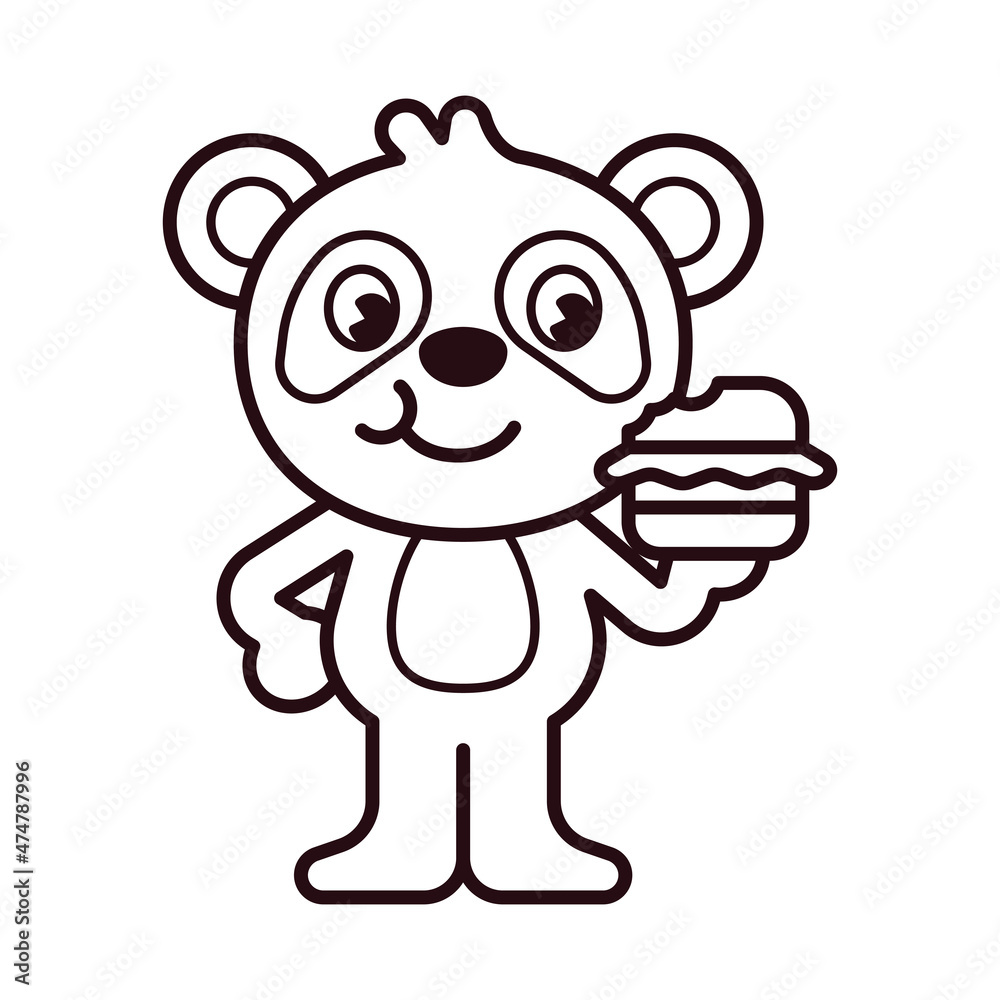 Obraz premium Panda Eat Burger Coloring Page