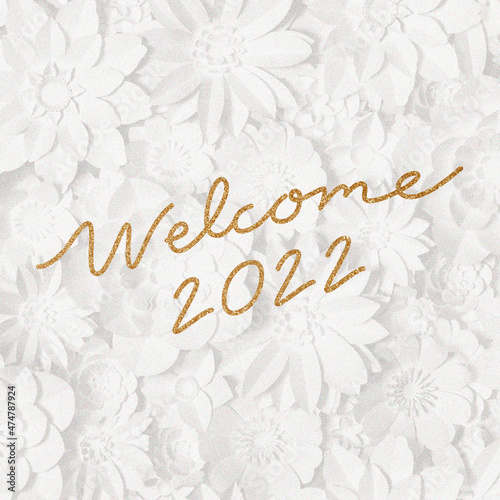 New Year calligraphy sticker, gold glitter welcome 2022 design  © helen