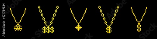 Rapper pixel gold chains collection Fototapeta