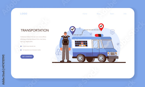 Convoy web banner or landing page. Transportation of a criminal