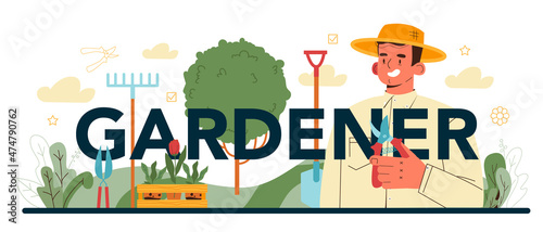 Gardener typographic header. Idea of horticultural or landscape designer.