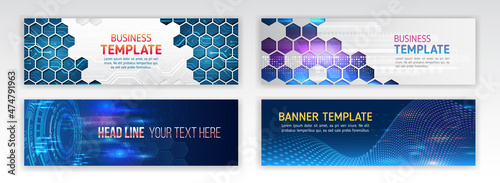 Abstract social media cover design. Horizontal header web background. High tech design with technological elements. Science and digital technology concept. Set of modern banner templates for websites.