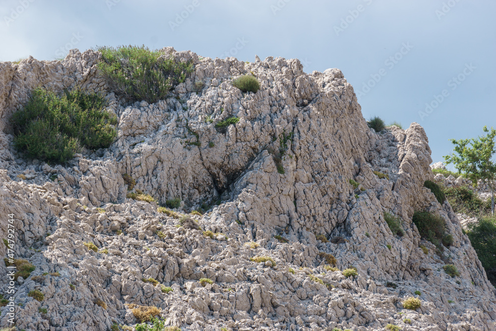 Detail of karst landscape of island of Krk on a sunny day, Croatia Detail of karst landscape of island of Krk on a sunny day, Croatia