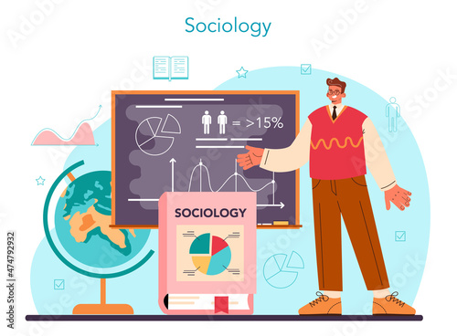 Sociologist concept. Scientist study of society, pattern of social