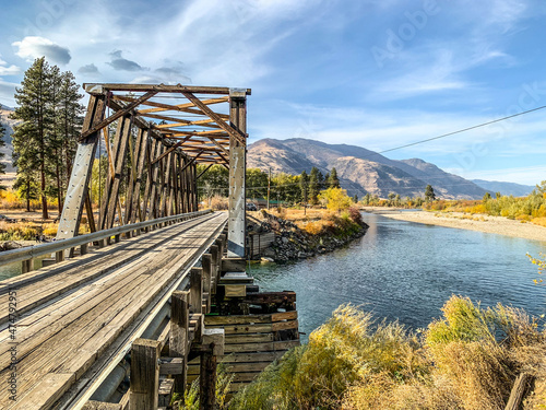 Chopaka bridge over the Similkameen River in British Columbia, Canada on a sunny autumn day photo