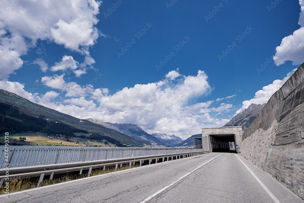 Mountain road and tunnel in Italy.