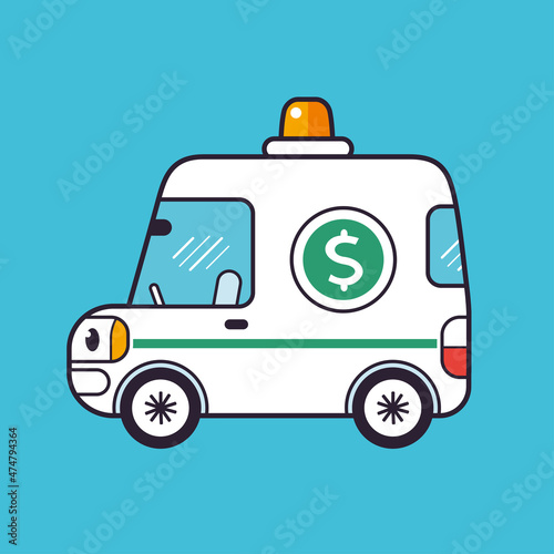 Cash in transit vehicle isolated, money delivery van truck, bank car cartoon vector icon.