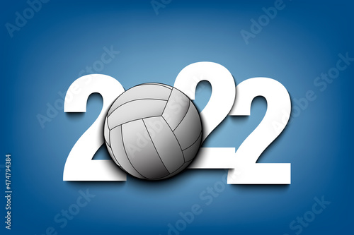 New Year numbers 2022 and volleyball ball on an isolated background. Design pattern for greeting card, banner, poster. Vector illustration