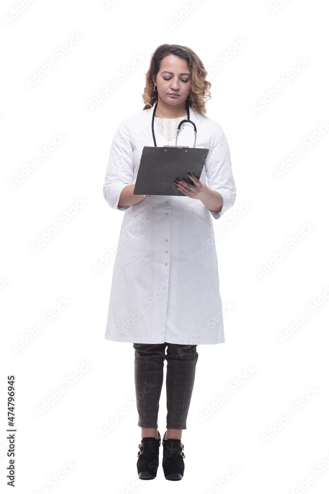 young female doctor with clipboard. isolated on a white young female doctor with clipboard. isolated on a white